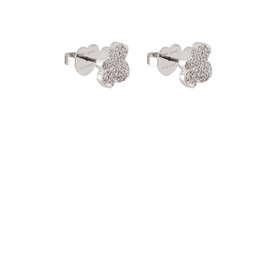 Kate Spade Spade Flower Pav&eacute; Studs in silver tone with pav&eacute; cubic zirconia flower design, stud earrings, pair shown