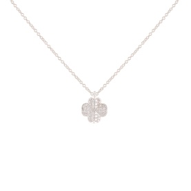 Kate Spade clear/silver plated metal necklace with cubic zirconia four-leaf clover pendant on fine chain