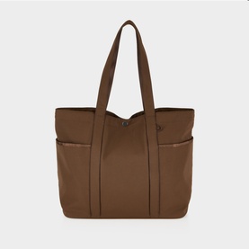 Lululemon tote bag in Walnut Crunch, structured silhouette with dual top handles and side pockets, matte finish