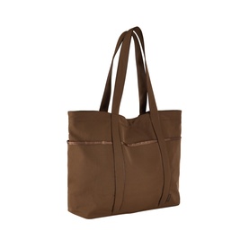 Lululemon tote bag in Walnut Crunch, structured nylon with dual flat handles, front zip pockets and spacious open top