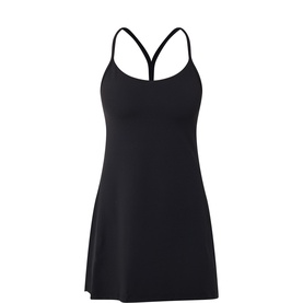 Lululemon black sleeveless dress with Y-back strap detail and A-line skirt silhouette