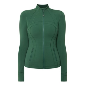 Lululemon Ivy Grove jacket in fitted silhouette with funnel neck, full-length zip, and thumb-hole cuffs