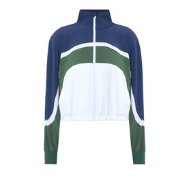 Lululemon Court Champ UV-Protective Tennis Jacket in White, Ivy Grove and Club Blue colourblock with half-zip neck and elasticated hem