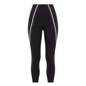 Lululemon black leggings with light ivory contrast seam detailing, high-rise waist, cropped length