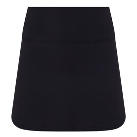 Lululemon black mini skirt with wide waistband, A-line silhouette, smooth fabric finish