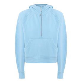Lululemon seafoam half-zip hoodie with kangaroo pocket, ribbed cuffs and hem, and raglan sleeves