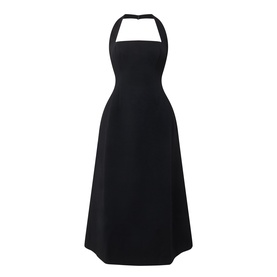 Odd Muse Cinched Halter Dress in black, halter neckline, structured cinched waist, midi-length skirt, sleeveless