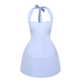 Odd Muse Pinstripe Tie-Neck Mini Dress in Blue Pinstripe, halter tie neck, sweetheart neckline, structured bodice, cinched waist, mini length