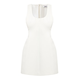Odd Muse Volume Mini Dress in ecru, sleeveless with scoop neckline, cinched waist, structured volume skirt, and back zip fastening