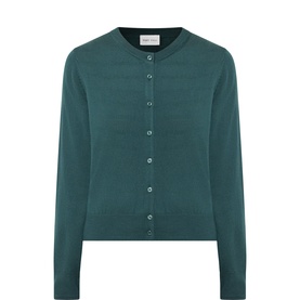 Part Two Green Gables wool cardigan with round neck, button-through front and long sleeves, in a teal green knit finish.