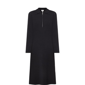 Part Two black midi dress with zip polo collar and long sleeves, cotton blend fabric with slight A-line silhouette