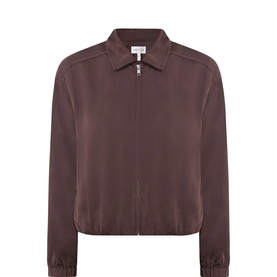Part Two jacket in Mole, zip-front collared style with ribbed cuffs and hem, 100% viscose