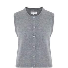 Part Two medium grey 100% cashmere sleeveless cardigan with round neck and button-through front