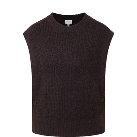 Part Two Mole Melange knit vest with textured diamond pattern, crew neck, and side button detail in cotton-alpaca blend.