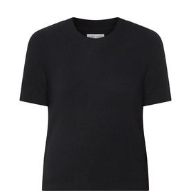 Part Two black cashmere knit T-shirt with crew neck and short sleeves, flat product shot