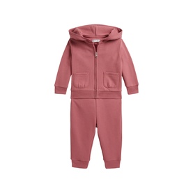 Ralph Lauren canvas pink baby zip-up hooded jacket and jogger 2-piece set