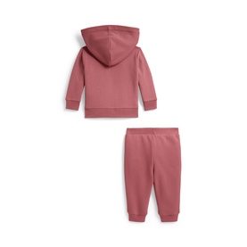 Ralph Lauren canvas pink baby zip-up hoodie and jogger 2-piece set, back view showing hood and cuffed ankles