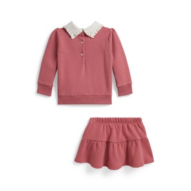 Ralph Lauren baby pink 2-piece set with frill-collar sweatshirt top and tiered skirt, laid flat