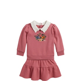 Floral Logo Fleece Sweatshirt & Skirt Two-Piece Set