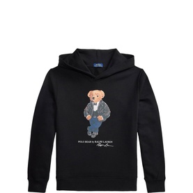 Ralph Lauren Polo Bear hoodie in Polo Black, featuring seated bear graphic in blazer and jeans with brand script logo