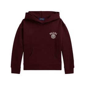 Ralph Lauren rich ruby hoodie with kangaroo pocket and embroidered Polo RL chest graphic, children's fleece pullover
