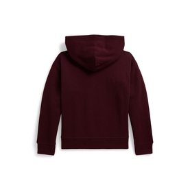 Ralph Lauren children's Rich Ruby hoodie, rear view showing hood and ribbed cuffs and hem