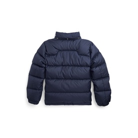 Ralph Lauren children's Newport Navy quilted puffer jacket, back view, funnel neck, snap collar fastening