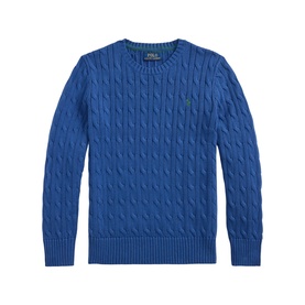 Ralph Lauren children's dusty azure cable-knit cotton sweater with crew neck and embroidered Polo Pony logo
