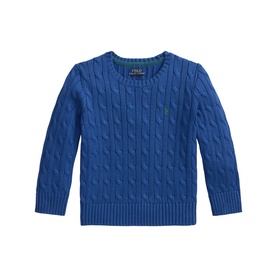 Ralph Lauren children's dusty azure cable-knit crew-neck jumper with embroidered pony logo