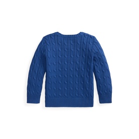 Ralph Lauren children's dusty azure cable-knit cotton sweater, crew neck, long sleeves, back view