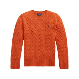 Ralph Lauren children's cable-knit jumper in Fireside Red with crew neck and embroidered pony logo