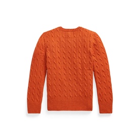 Ralph Lauren children's cable-knit jumper in Fireside Red, crew neck, long sleeves, flat lay back view