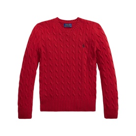 Ralph Lauren children's cable-knit jumper in Fireside Red with crew neck and embroidered pony logo