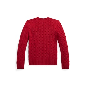 Ralph Lauren children's cable-knit jumper in Fireside Red, crew neck, shown flat back view