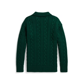 Ralph Lauren children's green cable-knit jumper with shawl collar, shown flat back view