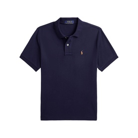 Ralph Lauren children's Refined Navy polo shirt with ribbed collar, short sleeves, and embroidered Polo Pony logo