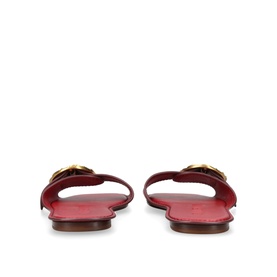Zimmermann red leather flat slides with gold double-G hardware detail, shown from rear angle on flat sole.