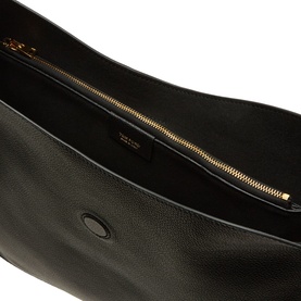 Tom Ford Tara Large Crossbody Bag in black calfskin, interior view showing gold-tone zip pocket and smooth lining