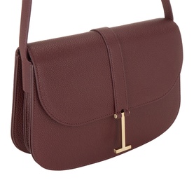 Tom Ford Kara Small Crossbody Bag in Lost Cherry grained leather, gold-tone hardware with signature T embellishment, adjustable strap