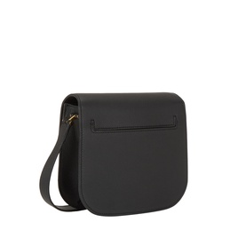 Tom Ford Tara Mini Crossbody Bag in black grained calfskin, flap closure with gold-tone hardware, adjustable strap, rear view