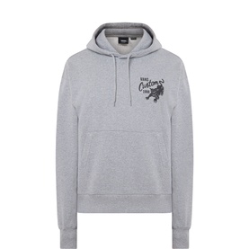 Vans grey cotton hoodie with graphic logo print on chest, kangaroo pocket, and drawstring hood