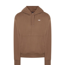 Vans brown cotton pullover hoodie with small chest logo, kangaroo pocket, and drawstring hood