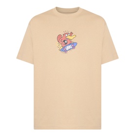 Vans beige cotton T-shirt with multicoloured cartoon duck graphic print on chest, crew neck, short sleeves