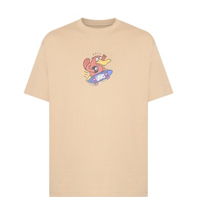 Vans beige cotton T-shirt with multicoloured cartoon duck graphic print on chest, crew neck, short sleeves