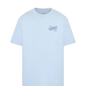 Vans light blue cotton T-shirt with small chest graphic logo print, crew neck and short sleeves