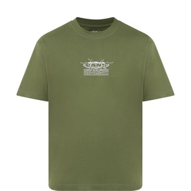 Vans green crew neck T-shirt with small chest graphic logo print, short sleeves, 100% cotton