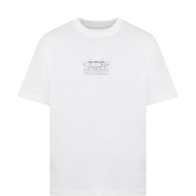 Vans cream cotton T-shirt with small graphic chest print, crew neck and short sleeves, laid flat