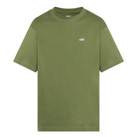 Vans green crew neck T-shirt with small white left chest logo, short sleeves, 100% cotton