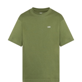 Vans green crew neck T-shirt with small white left chest logo, short sleeves, 100% cotton