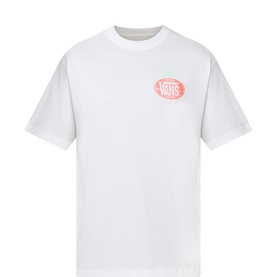 Vans white cotton T-shirt with coral oval logo print on chest, crew neck and short sleeves